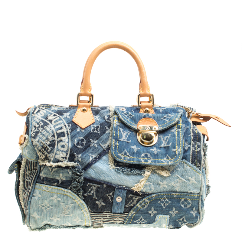 Louis Vuitton Blue Monogram Denim Limited Edition Patchwork Speedy Bag