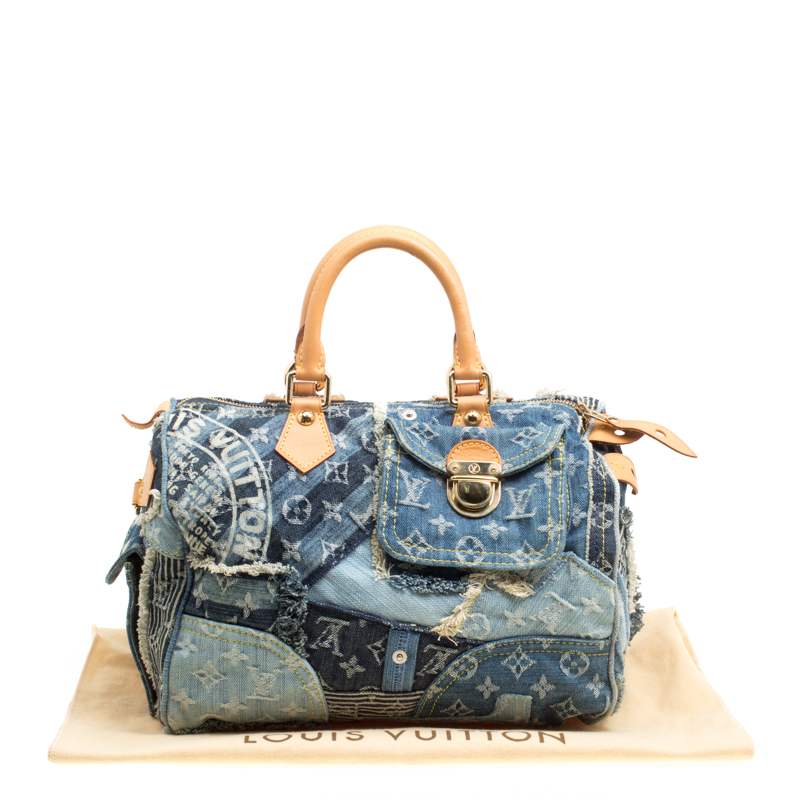 Louis Vuitton Blue Denim Patchwork Speedy 30 Handbag