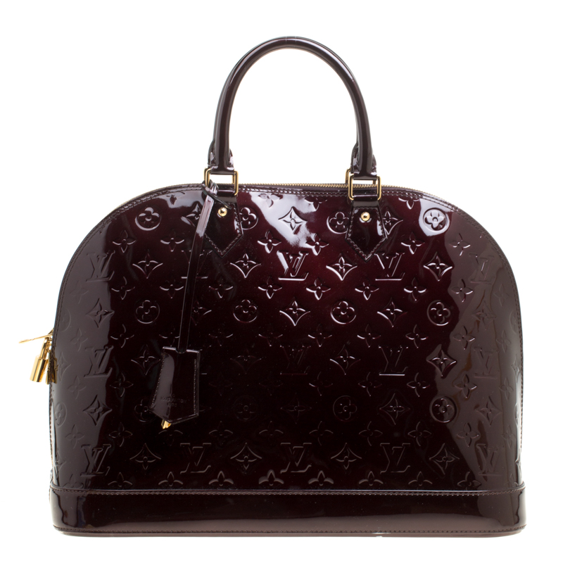 Pre Owned Louis Vuitton Amarante Monogram Vernis Alma GM Bag