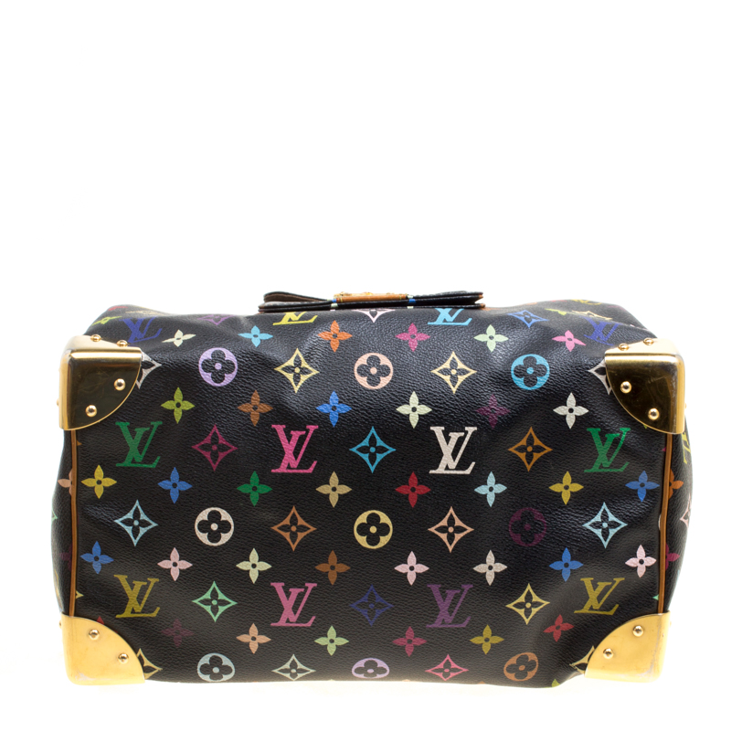 Auth Louis Vuitton Monogram Multi color Black Speedy 30 Hand Bag  1C240060n"
