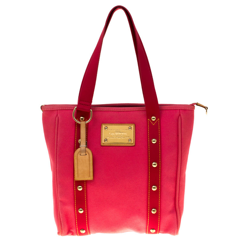 Pre Owned Louis Vuitton Pink Canvas Antigua Cabas MM Bag