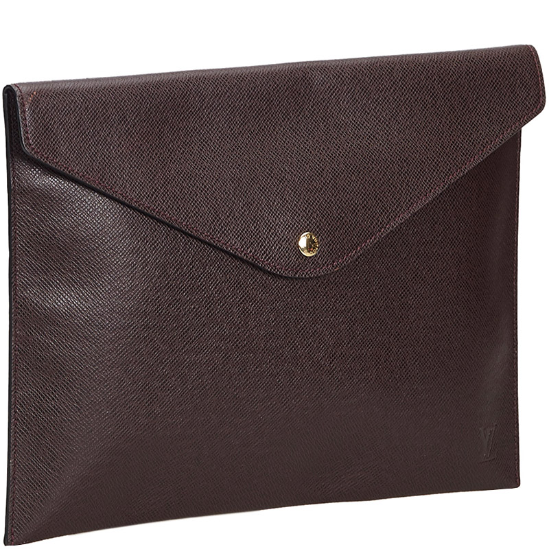 

Louis Vuitton Dark Brown Taiga Leather Document Case Clutch Bag, Black