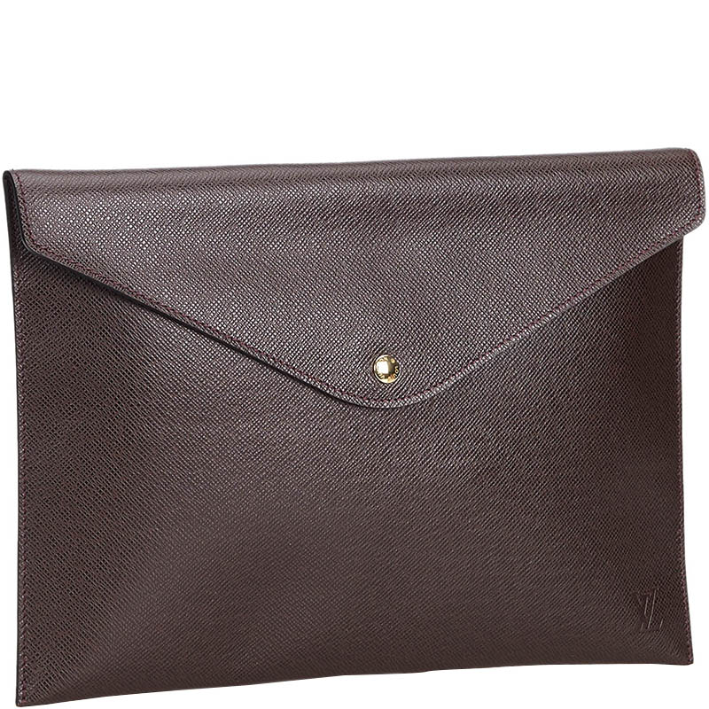 

Louis Vuitton Dark Brown Taiga Leather Document Case Clutch Bag