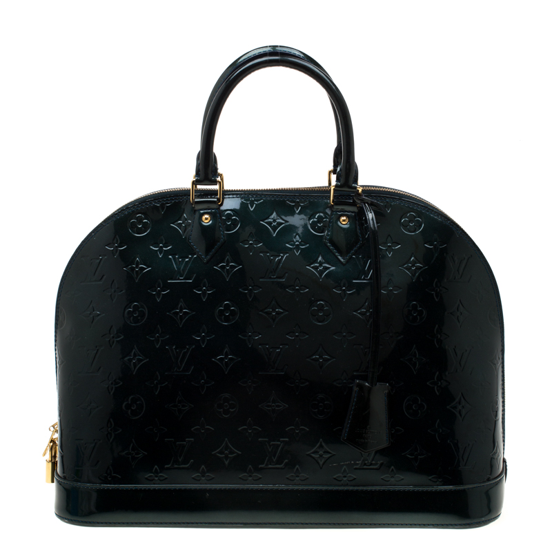 Pre Owned Louis Vuitton Blue Nuit Monogram Vernis Alma GM Bag