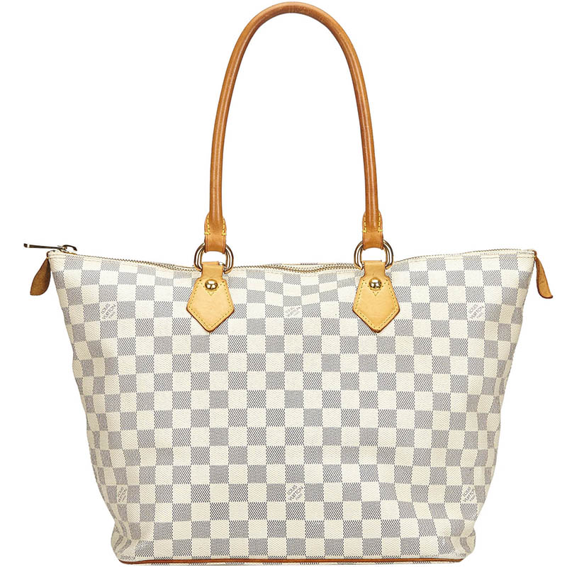 Pre Owned  Louis Vuitton White Damier Azur Canvas Saleya MM Tote
