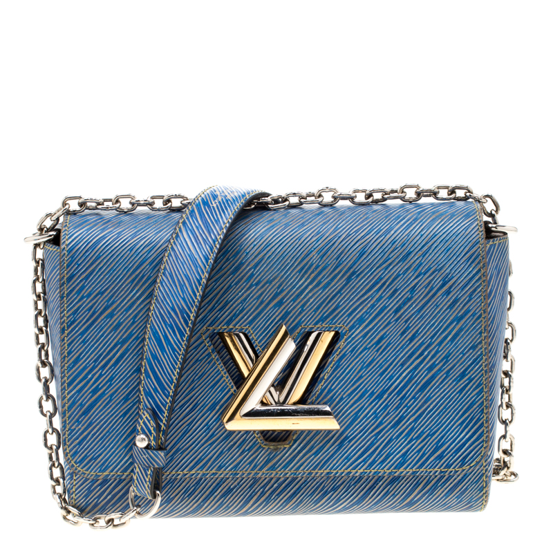 100% Authentic Louis Vuitton Twist MM Blue Denim Epi Leather Shoulder Bag