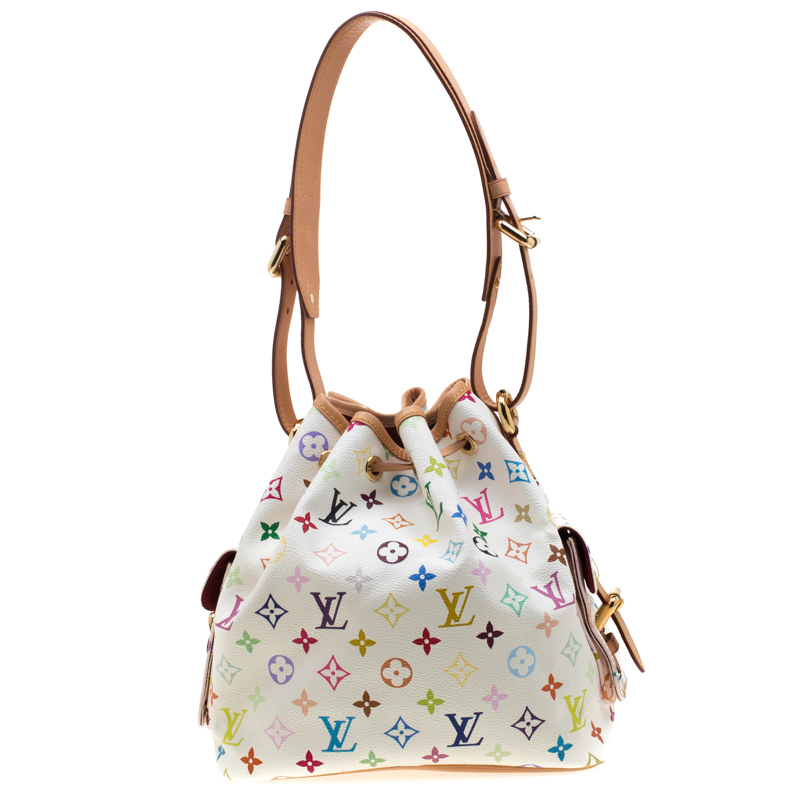 Louis Vuitton Petit Noe Bucket Bag Shoulder Hobo Monogram Multicolor Blanc  White