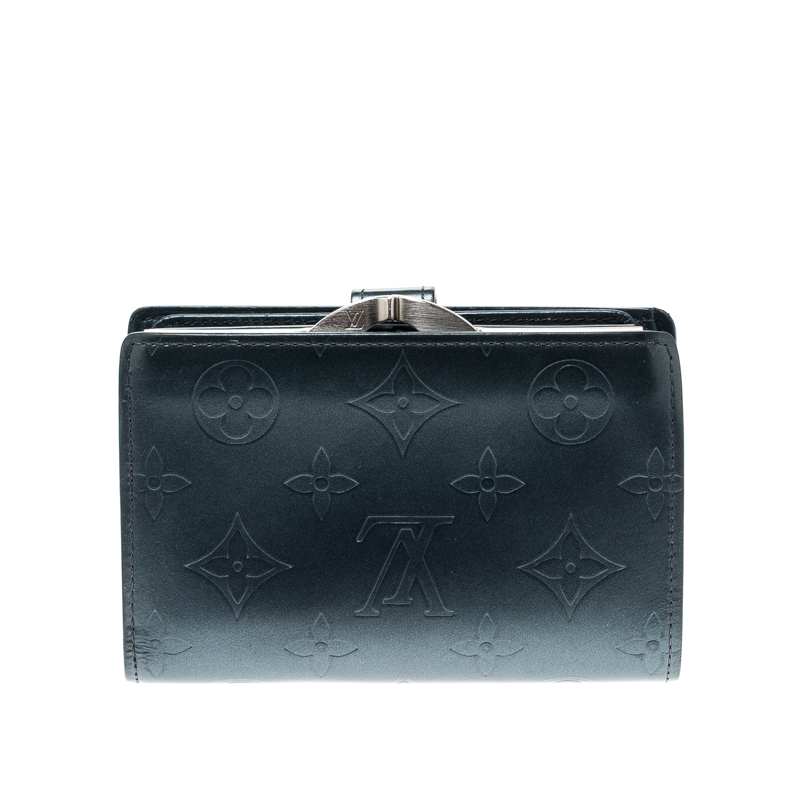 Pre Owned Louis Vuitton Blue Monogram Vernis Leather French Purse