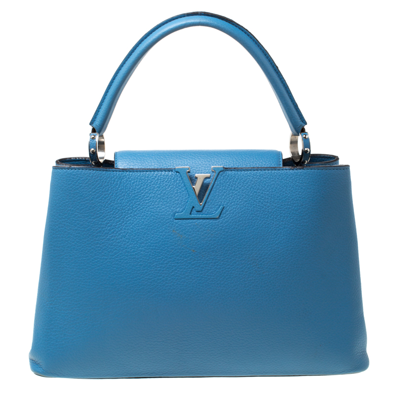 Pre Owned Louis Vuitton Turquoise Taurillon Leather Capucines MM Bag