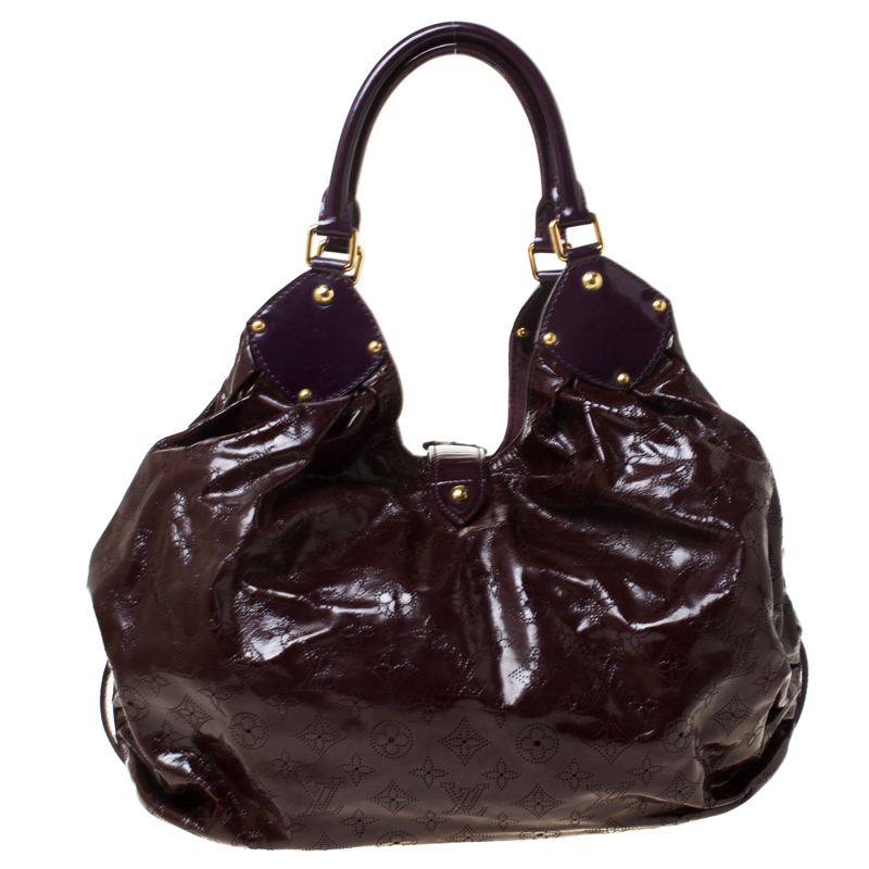Pre-Owned Louis Vuitton Metallic Mordore Monogram Mahina Patent Leather L Bag In Burgundy | ModeSens