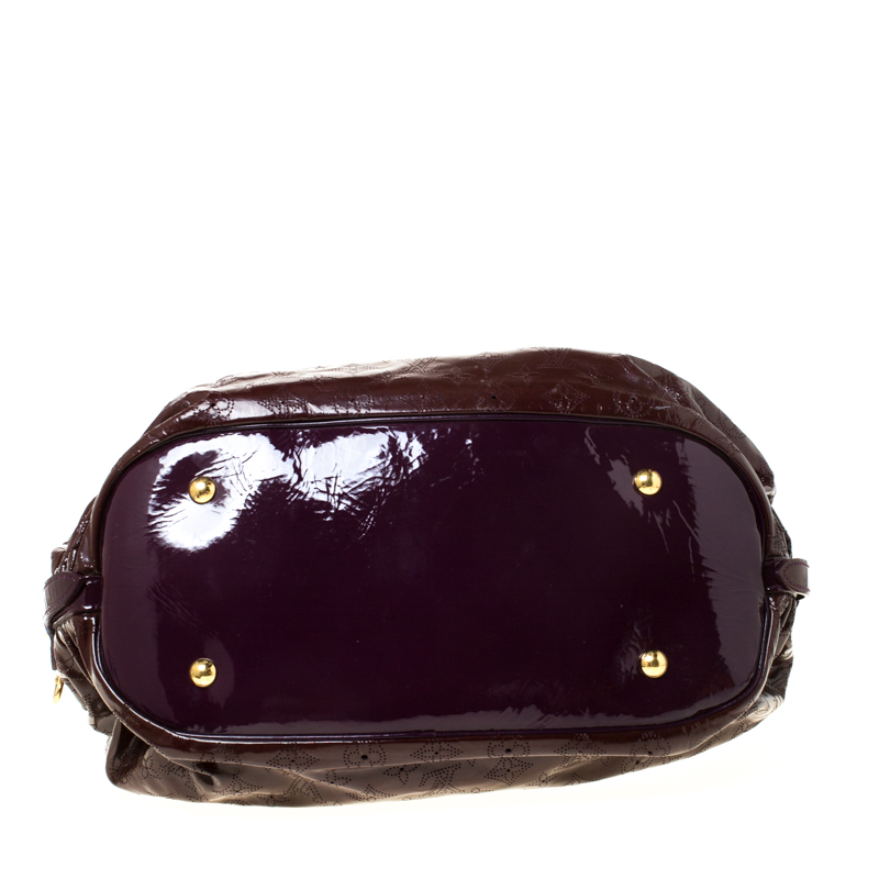 Pre-Owned Louis Vuitton Metallic Mordore Monogram Mahina Patent Leather L Bag In Burgundy | ModeSens