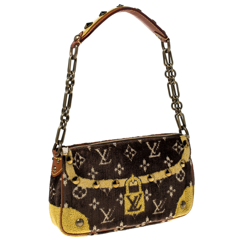 Louis Vuitton Brown/Yellow Monogram Velvet Limited Edition Trompe L'oeil  Pochette Accessories Bag Louis Vuitton