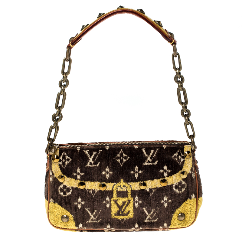 Louis Vuitton Brown/Yellow Monogram Velvet Limited Edition Trompe L'oeil Pochette Accessories Bag