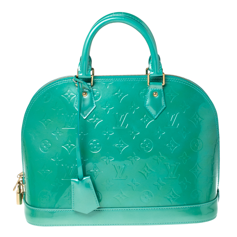 Pre Owned Louis Vuitton Bleu Lagon Monogram Vernis Leather Alma PM Bag