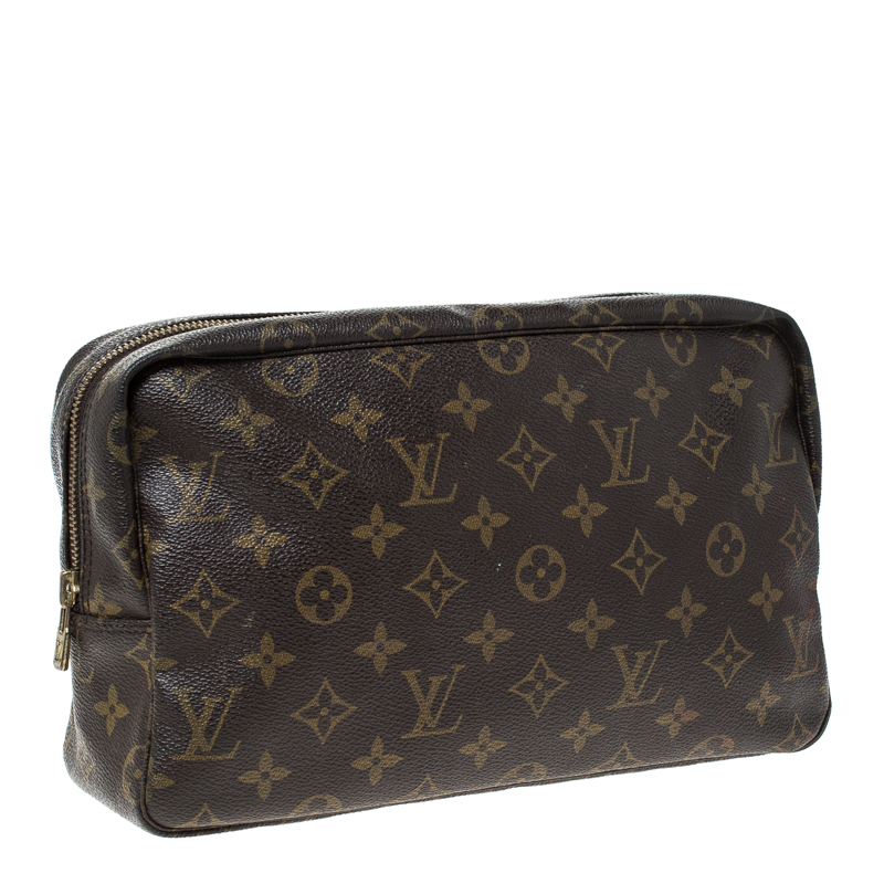 Louis Vuitton Trousse Toilette Cosmetic Pouch 28 Brown Canvas Monogram  Coated