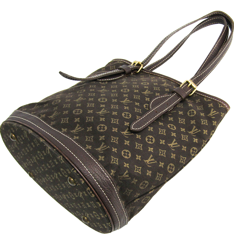 

Louis Vuitton Ebene Monogram Mini Lin Bucket PM Bag, Brown