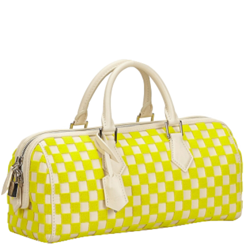 

Louis Vuitton Ivory/Yellow Damier Cubic Fabric Leather Speedy PM Bag