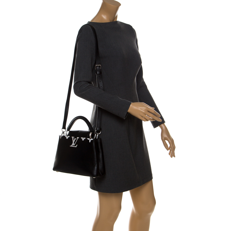 

Louis Vuitton Black Leather Crystal Flowers Capucines BB Bag