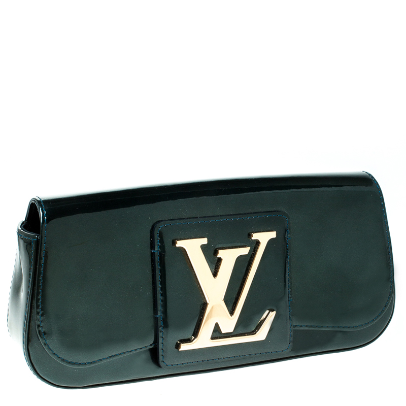 Authentic Louis Vuitton Green Patent Leather Sobe Clutch