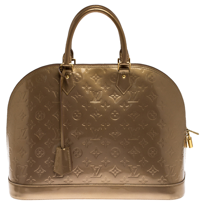 Pre Owned Louis Vuitton Noisette Monogram Vernis Alma GM Bag
