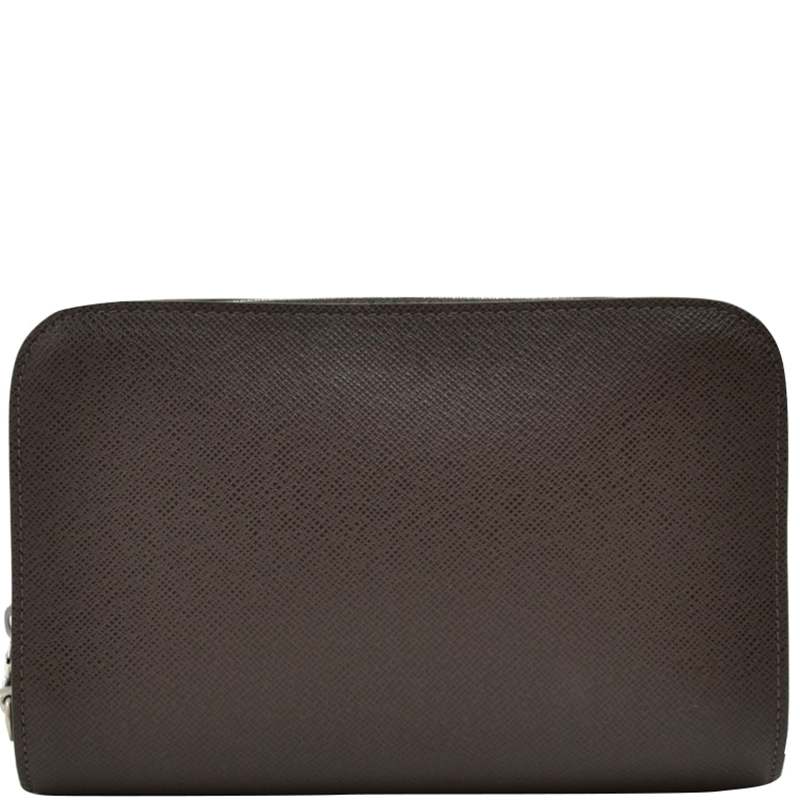 Pre Owned Louis Vuitton Moca Brown Taiga Leather Pochette Baikal Clutch