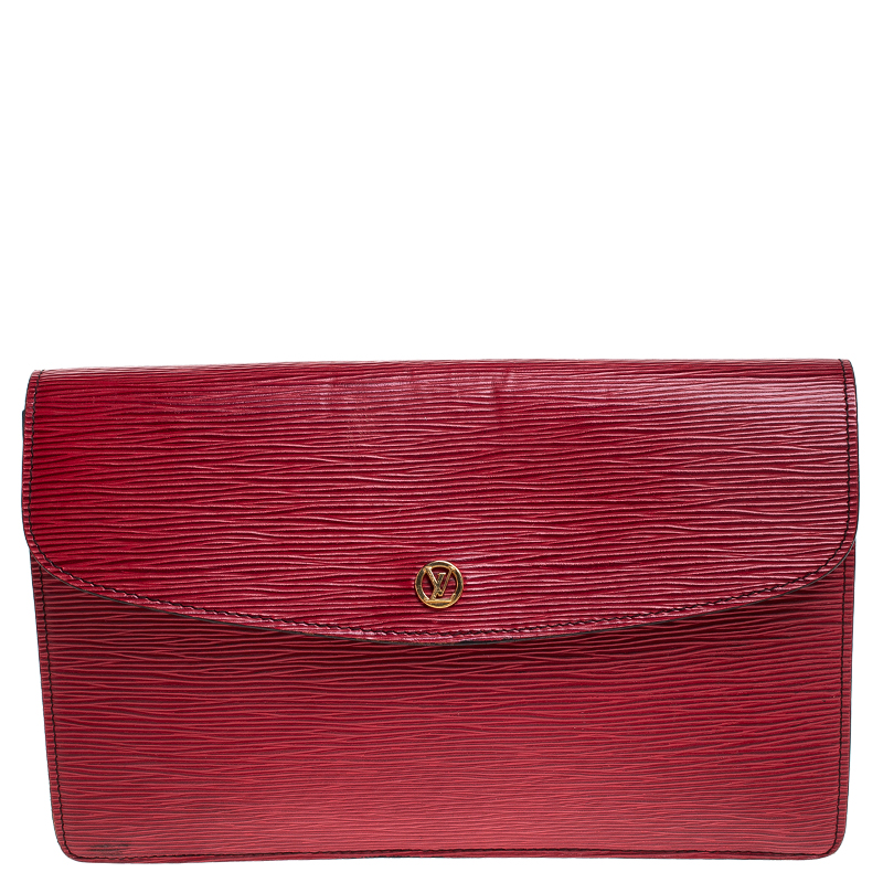 Pre Owned Louis Vuitton Red Epi Leather Flap Clutch