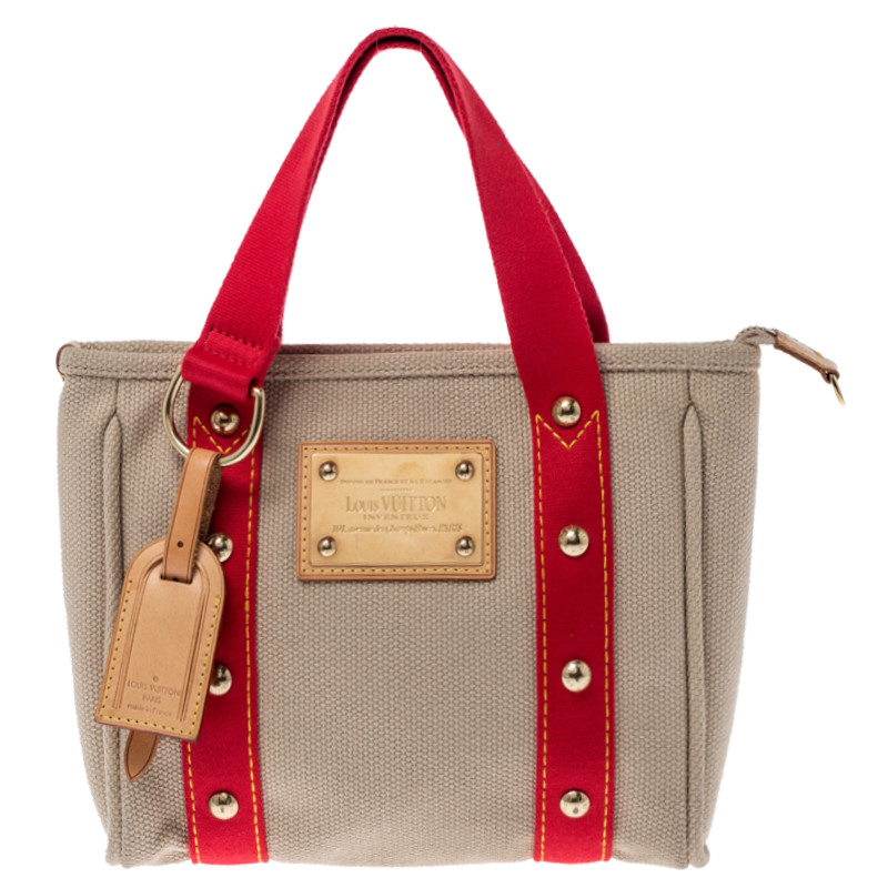 Louis Vuitton Beige/Red Canvas Limited Edition Antigua Cabas Tote PM ...