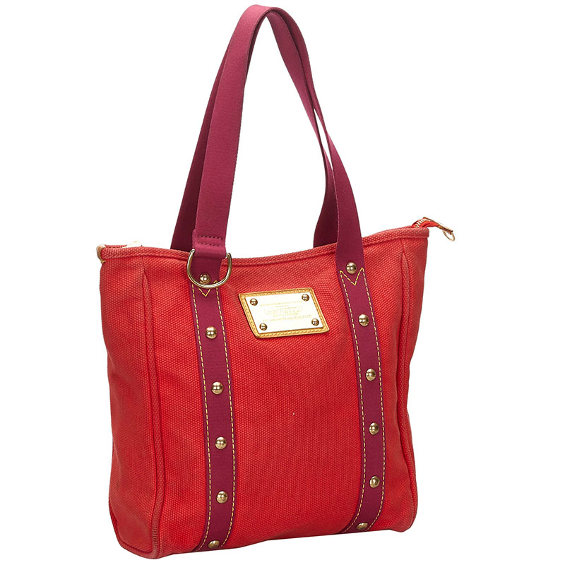 

Louis Vuitton Red Canvas Antigua Cabas MM Bag