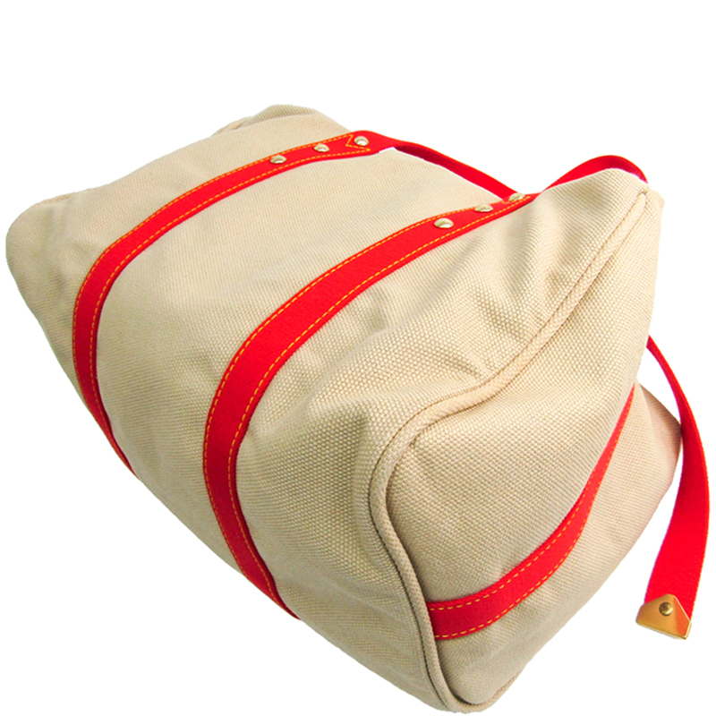 

Louis Vuitton Beige & Red Sac Antigua Canvas Boston Bag