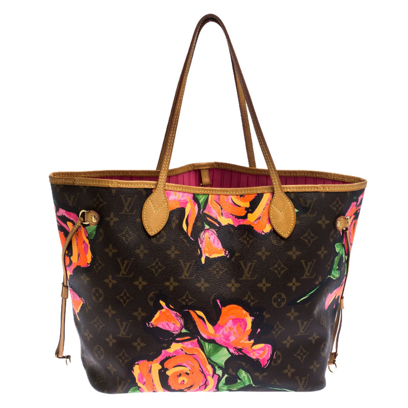 LOUIS VUITTON x STEPHEN SPROUSE Neverfull MM Monogram Roses Tote Bag M48613