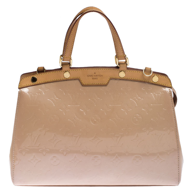 Pre Owned Louis Vuitton Rose Florentine Monogram Vernis Brea MM Bag