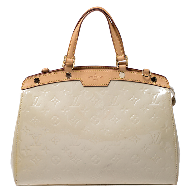 Pre Owned Louis Vuitton Rose Florentine Monogram Vernis Brea MM Bag