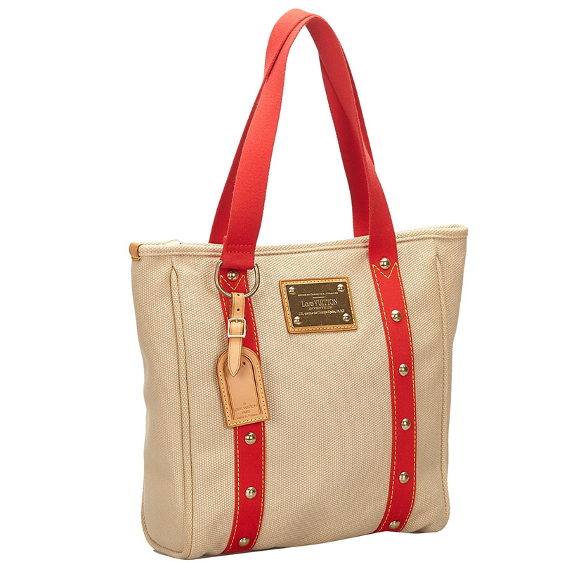

Louis Vuitton Beige/Red Canvas Antigua Cabas MM Bag