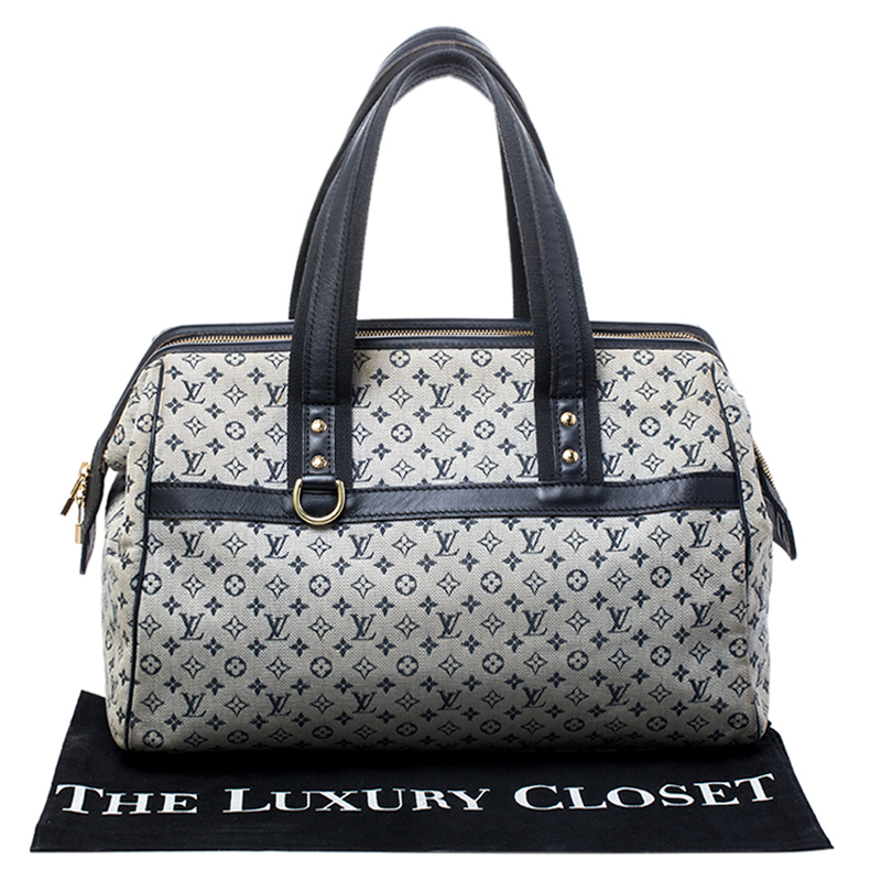 Louis Vuitton Grey x Navy Monogram Mini Lin Josephine GM Speedy Boston Bag  at 1stDibs