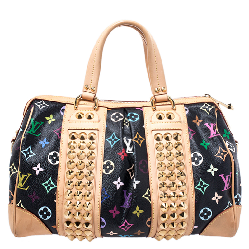 Auth Louis Vuitton Courtney MM Monogram Multicolor Black Shoulder