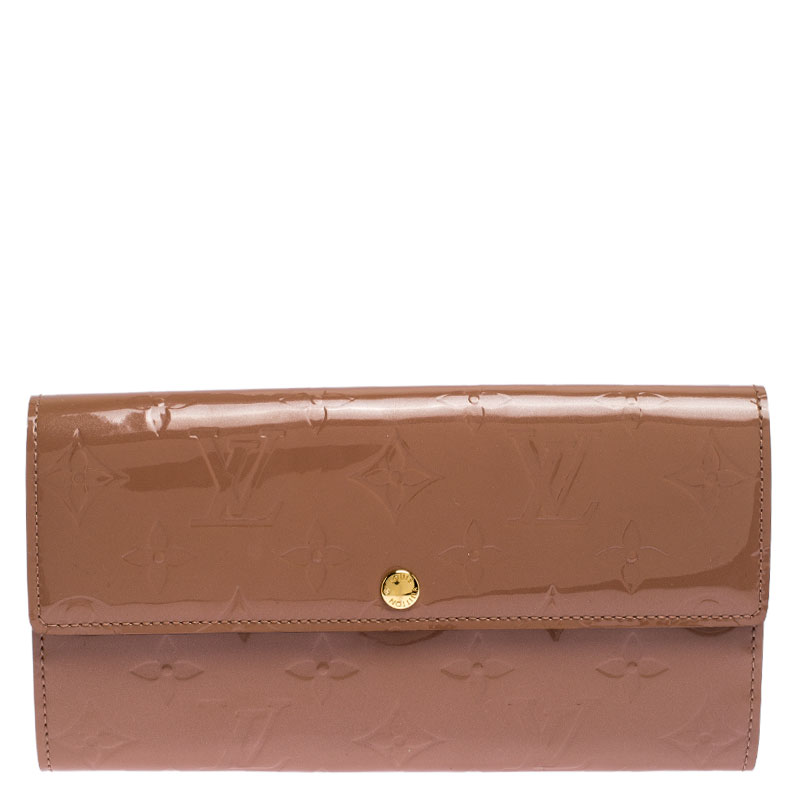 Pre Owned Louis Vuitton Rose Velours Monogram Vernis Sarah Wallet