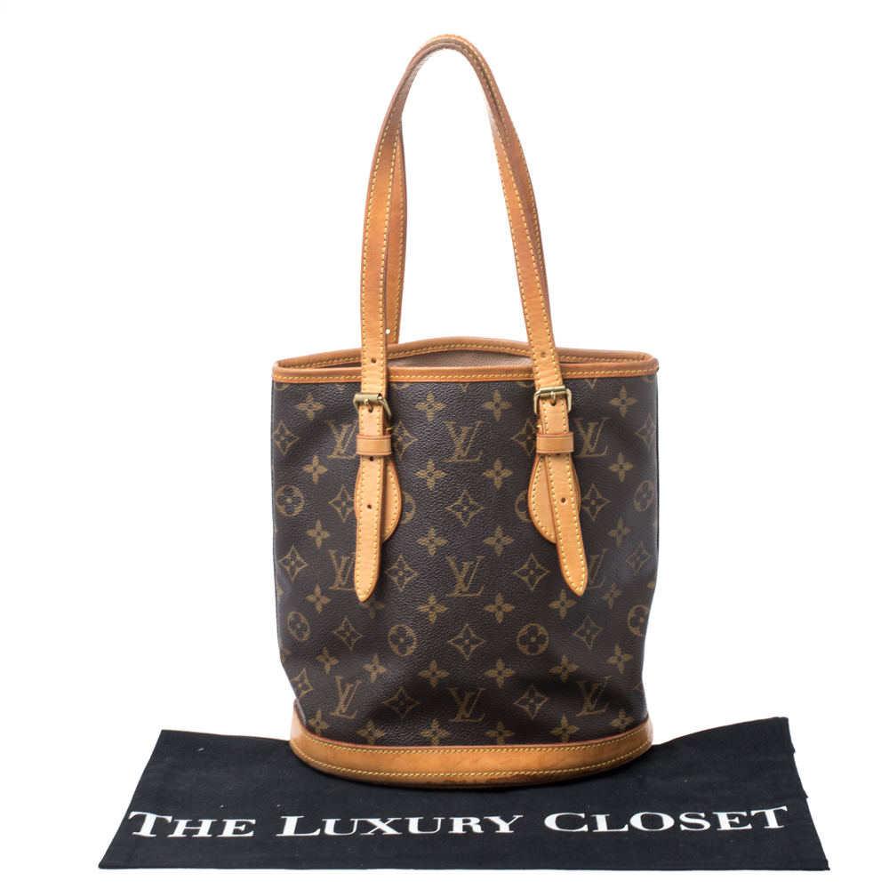 used Pre-owned Authenticated Louis Vuitton Monogram Petit Bucket Canvas Brown Bucket Bag DrawstringBag Women (Good), Women's, Size: Medium