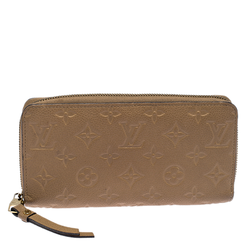 Pre-owned Louis Vuitton Dune Monogram Empreinte Leather Zippy Wallet In Beige