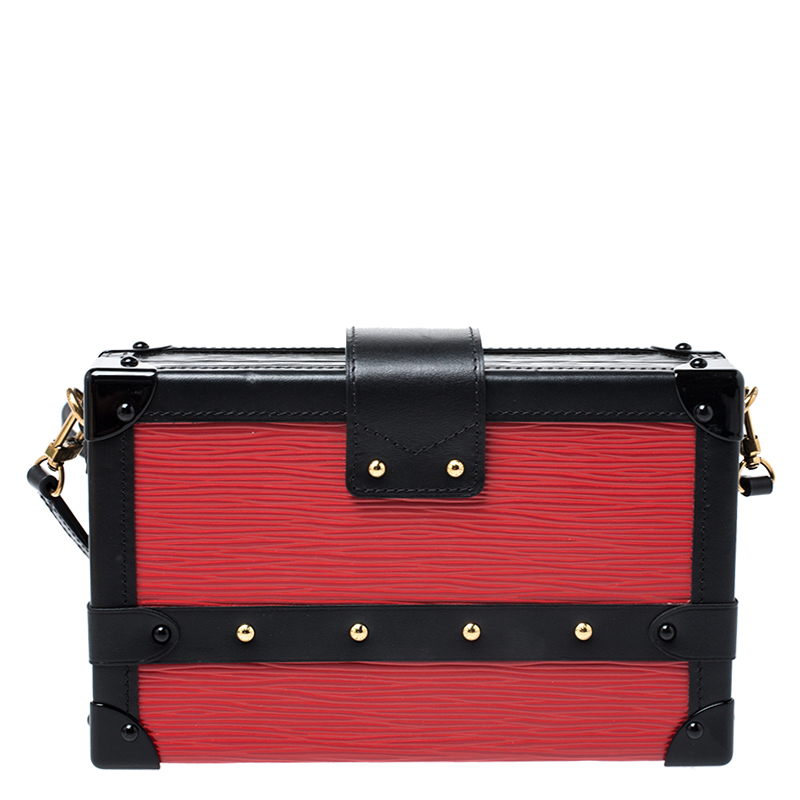 Louis Vuitton Red/Black Epi Leather Petite Malle Clutch at 1stDibs