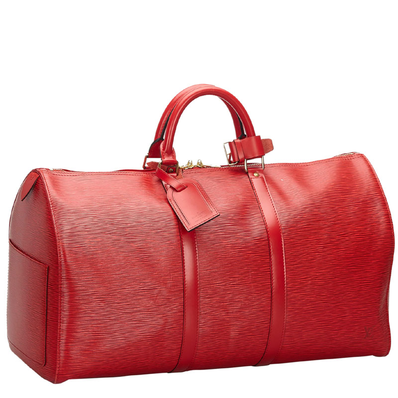 

Louis Vuitton Red Epi Leather Keepall 50 Bag