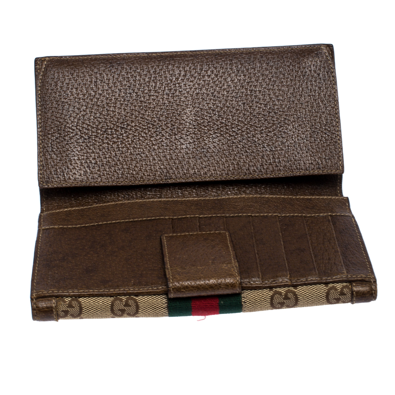 

Gucci Brown/Beige GG Canvas Web Eyelet Flap Wallet