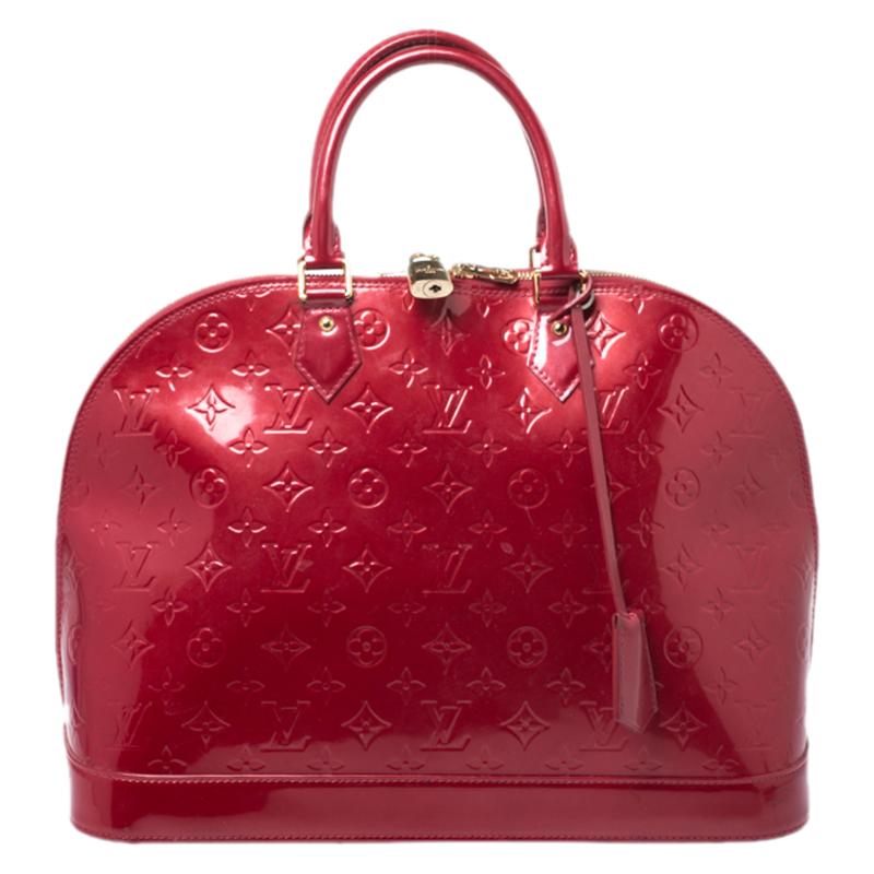 Pre-owned Louis Vuitton Pomme D'amour Monogram Vernis Alma Gm Bag In Red