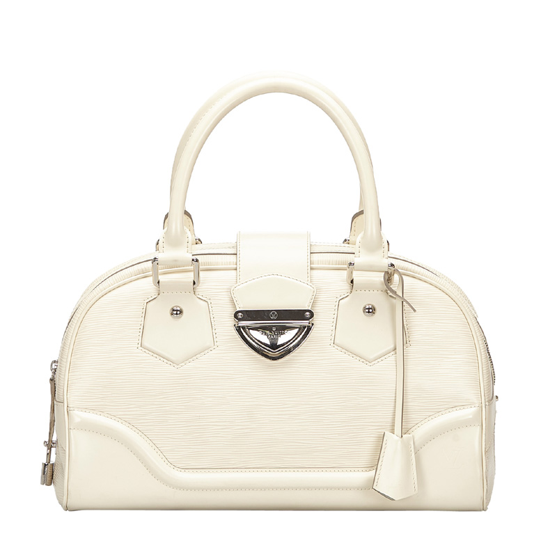 Pre-Owned Louis Vuitton White Epi Leather Bowling Montaigne Gm Bag | ModeSens