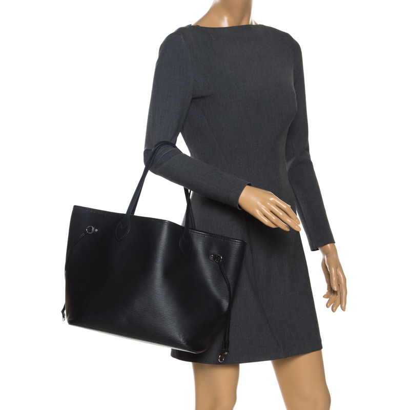 

Louis Vuitton Black Epi Leather Neverfull MM Bag with Pouch