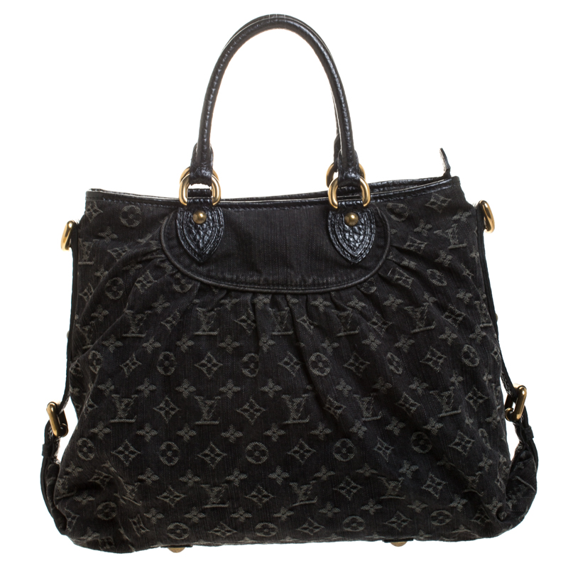 Pre Owned Louis Vuitton Black Monogram Denim Neo Cabby GM Bag