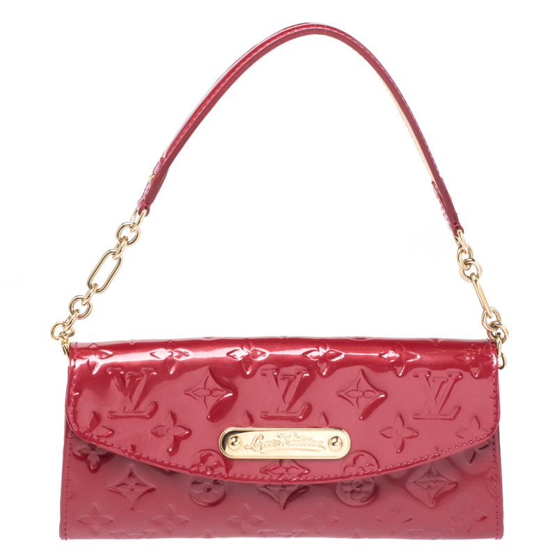 Pre Owned Louis Vuitton Rose Pop Monogram Vernis Sunset Boulevard Clutch Bag