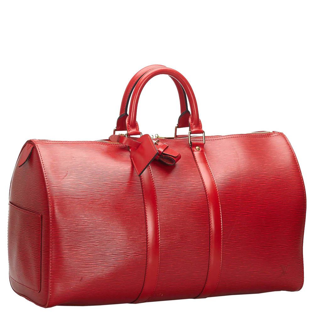 

Louis Vuitton Red Epi Leather Keepall 45 Bag