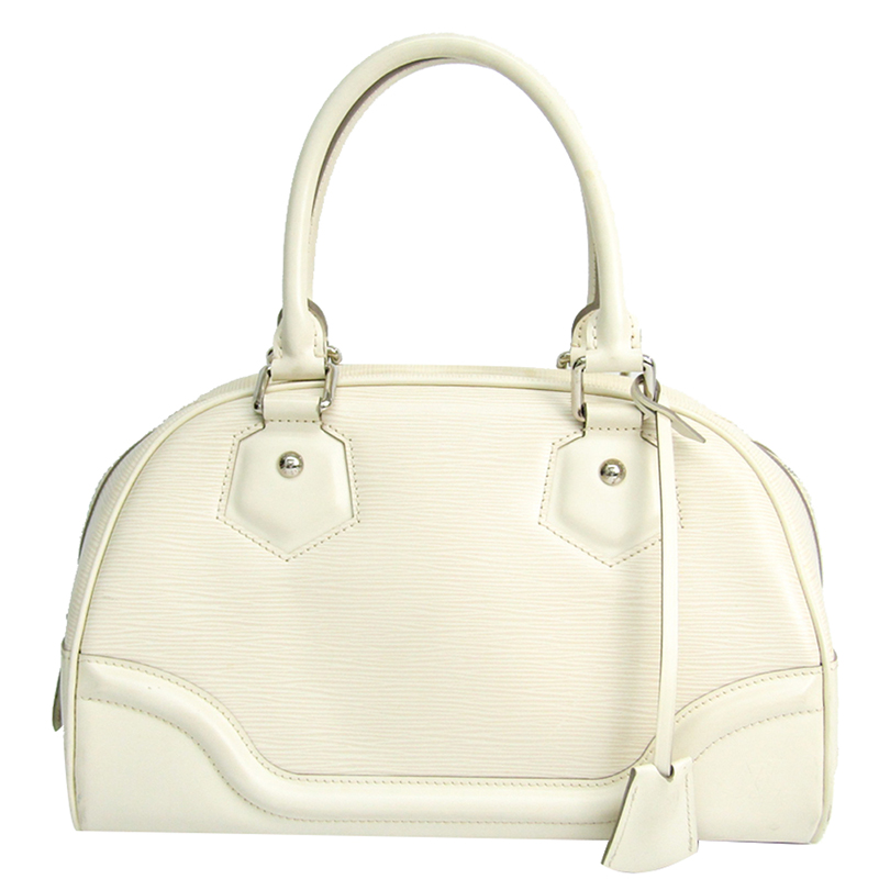 Pre-Owned Louis Vuitton Ivory Epi Leather Bowling Montaigne Pm Bag In White | ModeSens