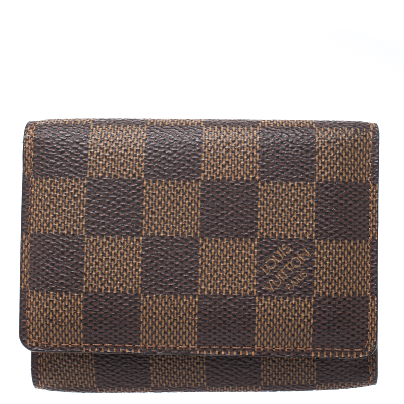 Pre-owned Louis Vuitton Damier Ebene Canvas Business Card Holder In Brown