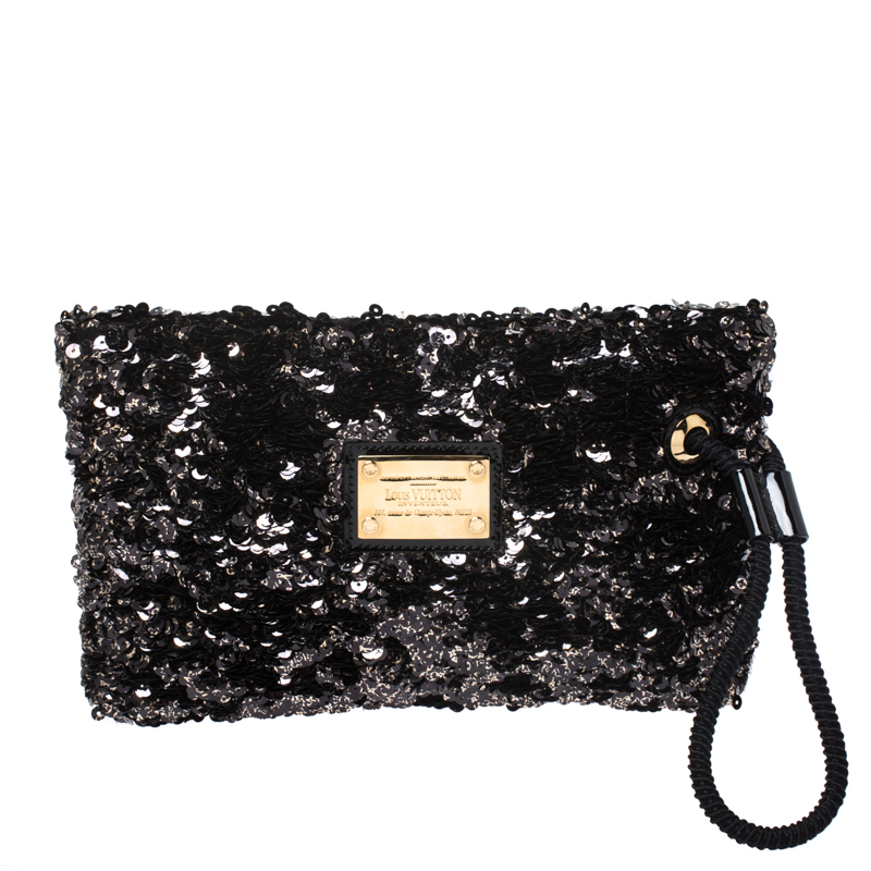 Pre Owned Louis Vuitton Black Sequins Pochette Rococo Clutch